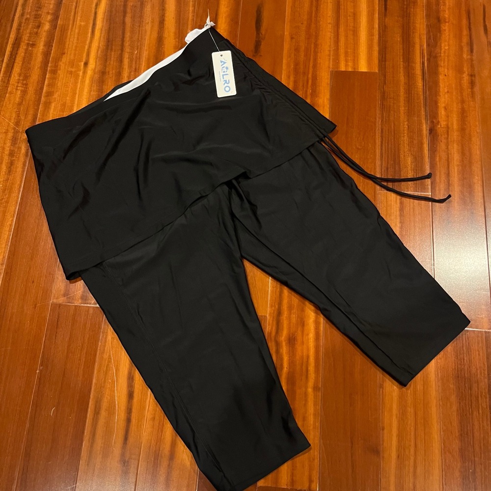 AOLRO Swim Pants Capri Skirt Cover Black Bottom Active Sporty New Plus XXL 2X